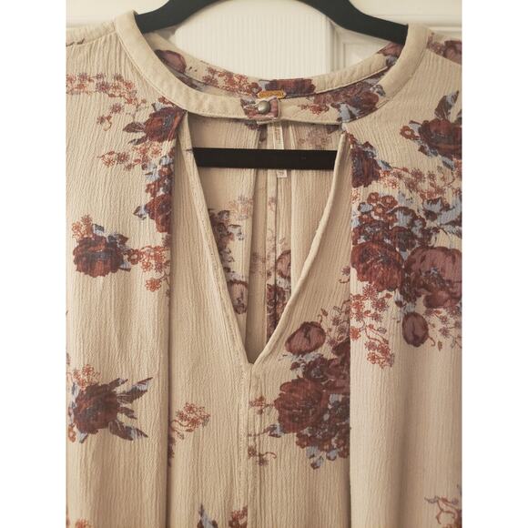 Free People Womens Tree Swing Tunic Dress Beige Multi Floral Button Cutout XS - Picture 5 of 10